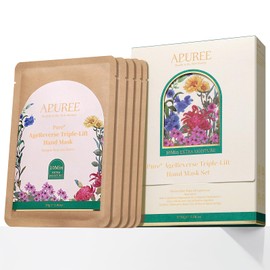 Apuree Anti Aging Hand Mask Gloves: 10 Minute Repair & Extra Moisture (5 x 30g) | For Heavily Dry & Cracked Hands | Luxurious Home Spa & 7 Peptides Collagen