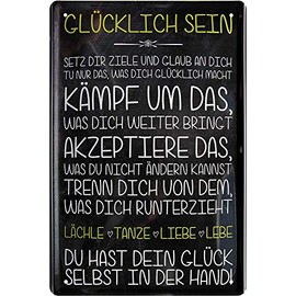 Tin Signs with Saying "Glücklich Sein " [German Language] Decorative Sign Metal Sign House Entrance Life Happiness Family Door Kitchen Gift for Birthday or Christmas 20 x 30 cm