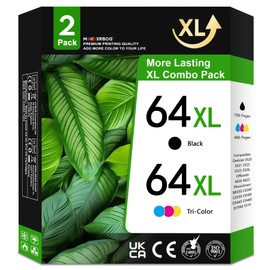 64XL Ink Cartridges Black and Color Replacement for HP 64 Ink Combo Pack for Envy Photo 7855 7858 7155 7120 Printer (2-Pack, Black/Tri-Color)