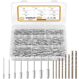 VIGRUE 480-Piece Blind Rivets Set and 8 HSS Drills, Aluminium/Steel Rivets Pop Rivets Assortment 2.4 mm, 3.2 mm, 4.0 mm and 4.8 mm Pop Rivets for Connecting All Types of Thin Materials for Riveting