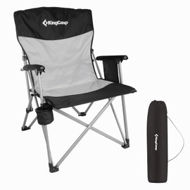 KingCamp Padded Camping Chair with Cup Holder Side Pocket Solid Armrest Outdoor Folding Heavy Duty Portable Chairs for Travel Picnic Lawn Hiking Festival Sports, Supports 330 lbs, Black