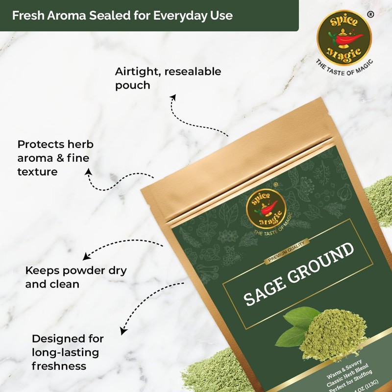 Spice Magic Ground Sage, 4 oz (113g)- Premium Ground Herb