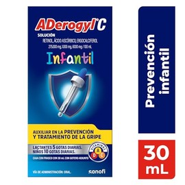 ADerogyl C Multivitamínico Infantil Frasco con Gotero 30 ml. Ayuda a la Prevención y Tratamiento de la Gripe de tus Pequeños. Con Vitaminas A, C Y D
