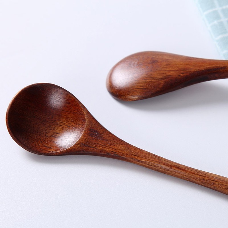2 Pcs Coffee Spoon Pure Hand Wooden Spoon Long Handle