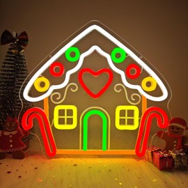 Vveikea Gingerbread Houses Neon Sign Christmas Lights Lighted House Window Decorations LED Light Up Sign