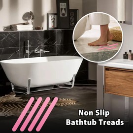 Coufce Bathtub Stickers Non Slip, Pink Anti Slip Shower Strips Tubs Safety Shower Treads, Adhesive Sticker for Bathroom Bathtub, Shower Floor, Ladders with Scraper (24Pcs)