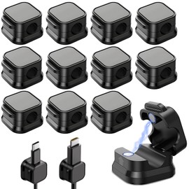 12 Magnetic Cord Organiser, Magnetic Cable Management Clips, Magnetic Cable Organizer, Management Hide Phone Charging Cable Holder Keeper Clips for Kitchen Appliances, Office Supplies (Black)