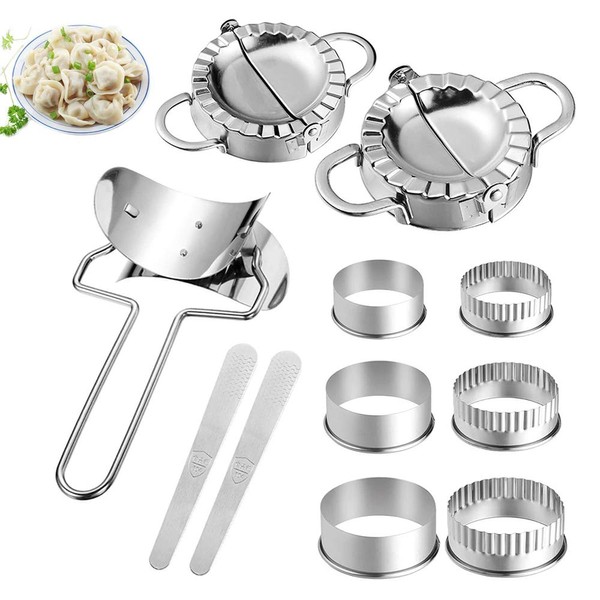 Anyingkai Set of 11 Stainless Steel Ravioli Dumpling Maker, Dumpling Cutter, Rotating Dumpling Cutter, Round Dumpling Maker, Ravioli Maker Set