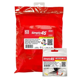Simply45 Cat6/6A UTP 180 Degree Keystone Jack 110 Style - White, 25-Pack - Toolless, w/6 Color ID, 568B Wiring Label, ANSI/TIA 568.2-D, ISO/IEC 11801 Class E - S45-3600W-25
