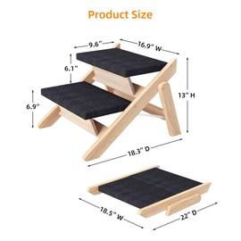Dog Stairs/Ramp for Bed, Wooden Convertible Pet Steps, Portable Dog Ladder Up to 180 Pound for Elderly/Short-Legged Dogs, 2 Steps for Beds, Couch, Cars