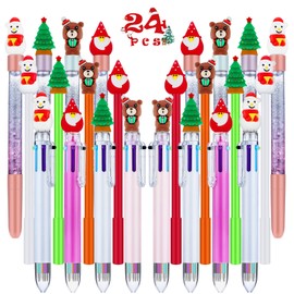 Christmas Pen Set Cartoon Gel Ink Pen Christmas Themed Rollerball Pen Retractable Multicolored Ballpoint Pen with 4 Styles Snowman Reindeer Christmas Tree Santa Claus for Kids Students (24 Pieces)