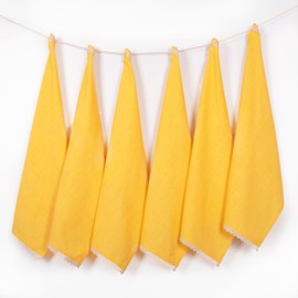 FINGERCRAFT Kitchen Towels, Set of 6 Premium Quality Cotton Dish Towels Multi-Purpose Kitchen Cloth Very Soft Highly Absorbent Bar and Tea Towels 20in X 30in Daffodil