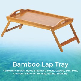 Bamboo Lap Tray Table with Folding Legs and Handles, Breakfast Tray for Sofa, Bed, Outdoor Eating, Food Snack Serving Tray