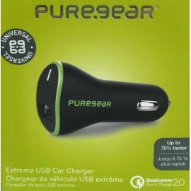 Qualcomm PureGear Extreme USB CAR Charger Adapter 12W/2.4 Amp (Quick Charge 2.0) - Black