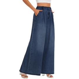 Tapata Women's 33" Inseam Tall Wide Leg Jeans High Waisted Baggy Denim Pants Palazzo Trousers, Dark Blue, XXL