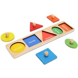 Montessori First Jumbo Knob Wooden Shape Puzzles for Toddlers,Montessori Multiple Peg Shapes Puzzle Sorter Board for Baby Kids Boy Girl,Preschool Learning Peg Puzzle Board Toys