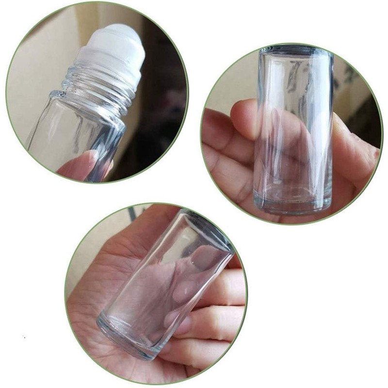 BWESOO 2Pcs Black Clear 30ML Empty Glass Essential Oil Roller