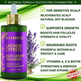 Botanical Hair Growth Lab Lavender-Cypress Scalp Stimulating Pre-Shampoo Oil Serum – Hair Thickening Treatment for Thinning Hair & Sensitive Scalps – Plant-Based Nourishing Formula
