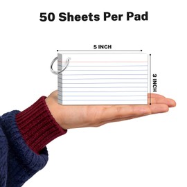 300 Count Index Cards with Ring, 3x5 Inch, 6-Pack of White Ruled Pads, 50 Sheets per Pad, Study & Flash Card School Supplies for Students & Professionals