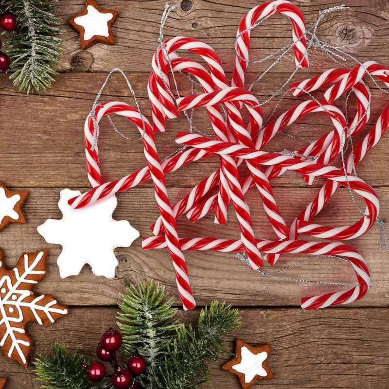 Candy Canes Set of 10 12.5 cm Red/White with String