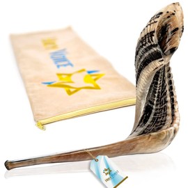 Handcrafted Kosher Ram Shofar from Israel – 16"-18" Musical Horn with Shofar Bag – Decorative, Functional Jewish Gifts for Women & Men by Holy Voice, Half Polished