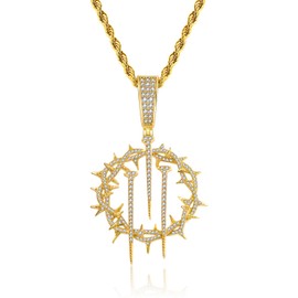 HELLOICE Crown Of Thorns with Cross Nails Pendant Iced Out Necklace for Women and Men 18K Gold Plated 5A CZ Necklace