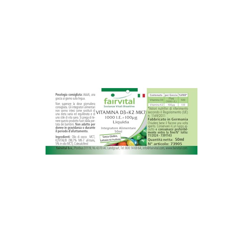 Fairvital Vitamin D3+K2 Drops - 50 ml - All-Trans MK7