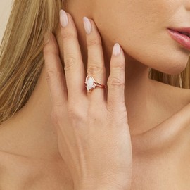 Barzel 18K Rose Gold Plated Created Fire Opal Ring With Cubic Zirconia Accents (Rose Gold Fire Opal, 10)