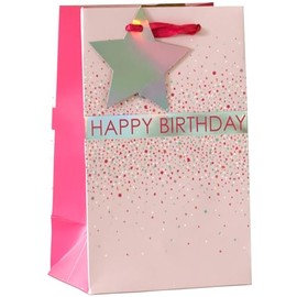 Design By Violet Pink Confetti Happy Birthday Paper Gift Bag With Star Gift Tag Presents Gift Bag For Her Birthday Gift Wrap Occasion Small
