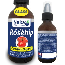 Pure Rosehip Oil Certified 100% Organic Pure Virgin Cold Pressed + UV Protected by Naka Platinum BONUS SIZE 60 ml (50+10 FREE)