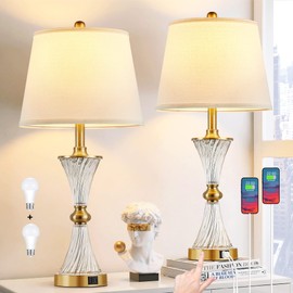 BZZMMB Gold Lamps Set of 2, 3 Way Dimmable Touch Lamps for Nightstand with USB C+A Ports, Modern Table Lamps for Living Room,2 Bulbs Included