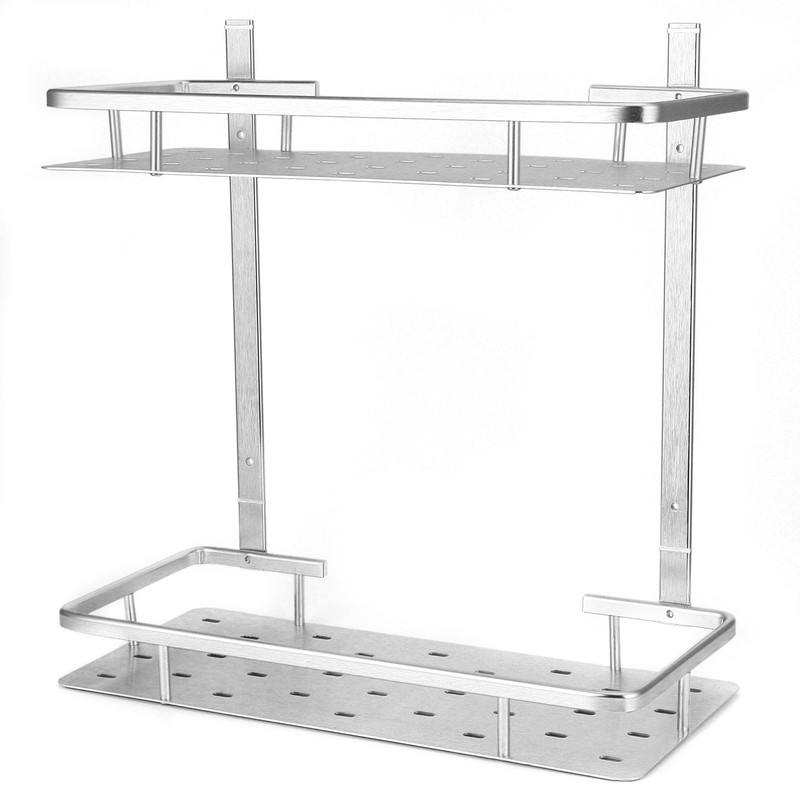 Space Aluminum Bathroom Shelf RustProof Shower Rack Kitchen Storage Basket