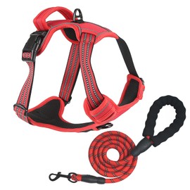 No Pull Dog Harness for Small Medium Large Dogs Adjustable Reflective Pet Vest with Front clip Handle Padded dog harness and lead set best for outdoor Training and walking Red S