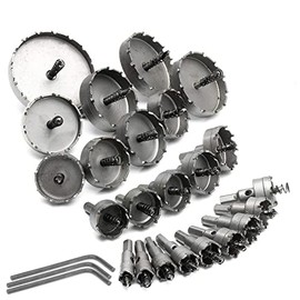 tonchean 23PCS Carbide Hole Saw Kit 5/8 to 4 Inch Cutting Diameter Metal Steel Hole Saw Tooth Carbide Tip TCT Hole Cutter Set for Stainless Steel, Iron, Aluminum, Steel, Plastic, Gypsum Board