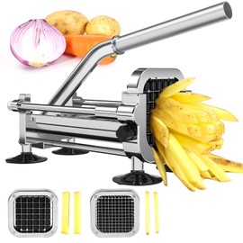 Befano French Fry Slicer, Stainless Steel Potato Cutter with 1/4 inch and 1/2 inch Blades for Thin and Thick Fries, Commercial French Fry Cutter for Homemade Sweet Potatoes Carrots, and Cucumbers
