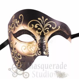 BeyondMasquerade Mens Phantom of the Opera Venetian Classic Masquerade Ball Mask [Black/Gold]