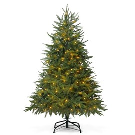 CAPHAUS 4.5 Feet Pre-lit Full Artificial PVC & PE Fraser Fir Christmas Tree, Christmas Tree w/Mixed Premium PVC & PE 1001 Pre-Hinged Branch Tips & Foldable Stand, w/ 150 Lights for Indoor Decoration