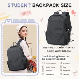 HYC00 School Backpack Womens, Causal Travel School Bags 14 Inch Laptop Backpack for Teenage Girls Lightweight Rucksack Water Resistant Bookbag College Boys Men Work Daypack,Grey