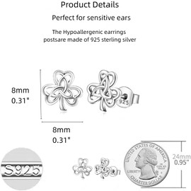 925 Sterling Silver Celtic Knot Stud Earrings for Women,lIrish Jewelry Hypoallergenic 925 Sterling Silver with Gold Plating, Gift for Special Occasions (sliver)