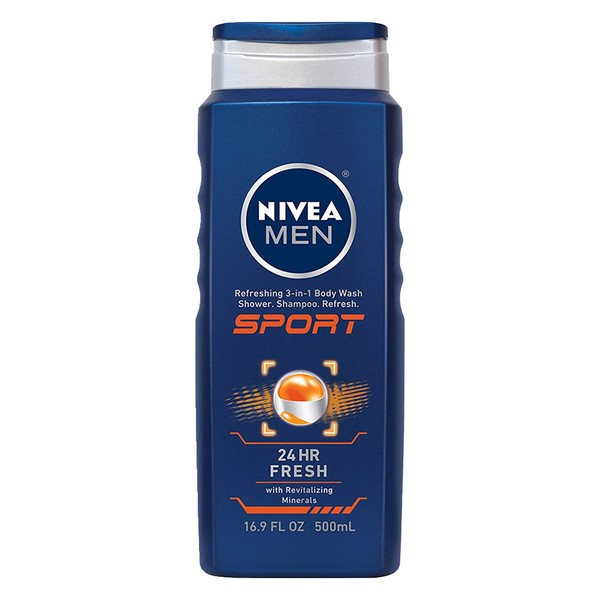 NIVEA for Men Sport 3-in-1 Body Wash, 16.9 fl. oz. Bottle