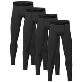 4 Pack Youth Boys' Compression Leggings Tights Athletic Pants Sports Base Layer for Kids Cold Gear 4 Black L