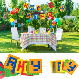 Building Blocks, Birthday Garland, Happy Birthday Garland for Children's Birthday, Party Decoration for Boys and Girls, Birthday Decoration, Birthday Party Banner Bunting