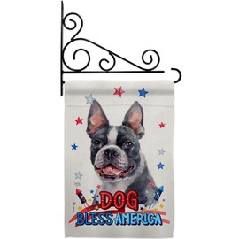 Breeze Decor Patriotic Boston Terrier Garden Flag Set Wall Holder Dog Puppy Spoiled Paw Canine Fur Pet Nature Farm Animal Creature House Banner Small Yard Gift Double-Sided, Made in USA