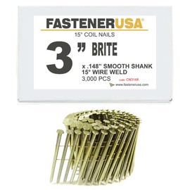 3" x .148 Smooth Brite Coil Nails 15-DEG Wire 3,000ct | CN3148