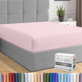 Pizuna Pure Combed Cotton European Single Fitted Sheet Light Pink, 600 Thread Count 100% Long Staple Cotton Fitted Sheet Single Bed 100 X 200cm, Sateen Weave 40 cm Deep Fitted Sheets 1 PC Light Pink