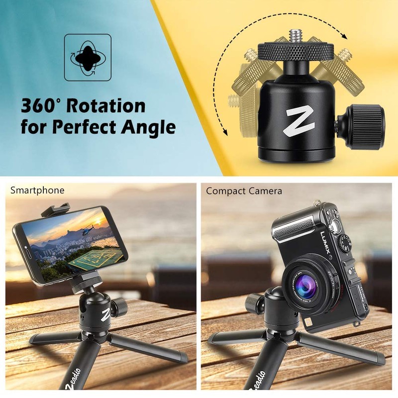 Zeadio Metal Mini Tripod with Ball Head Mount, with 1/4