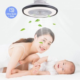 TFCFL Ceiling Fan with Lights, 23 Inch Bladeless Ceiling Fan with Remote Control, Modern Semi Flush Mount Enclosed Low Profile Fan 3 Speeds 3 Light Color for Kitchen Bedroom Kids Room (Black)