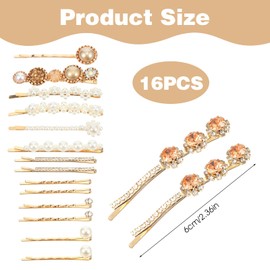 16 Pcs Hair Clips Women Gold Bobby Pins Decorative Pearl