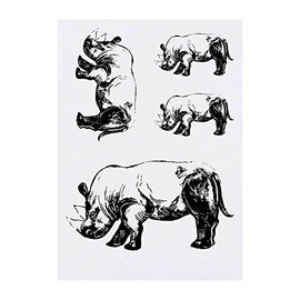4 x 'Sketched Style Rhino' Temporary Tattoos - Water Resistant, Skin-Safe, Non-Toxic Transfers, Mixed Sizes (TO00009681)