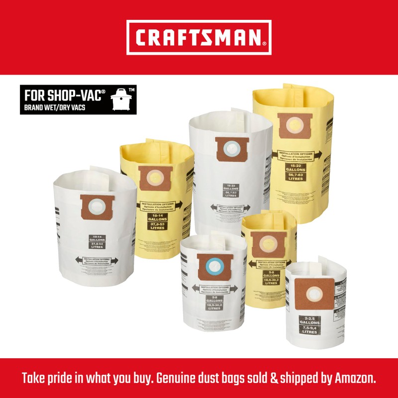 CRAFTSMAN CMXZVBE38775 Fine Dust Wet Dry Vac Dust Collection Bags